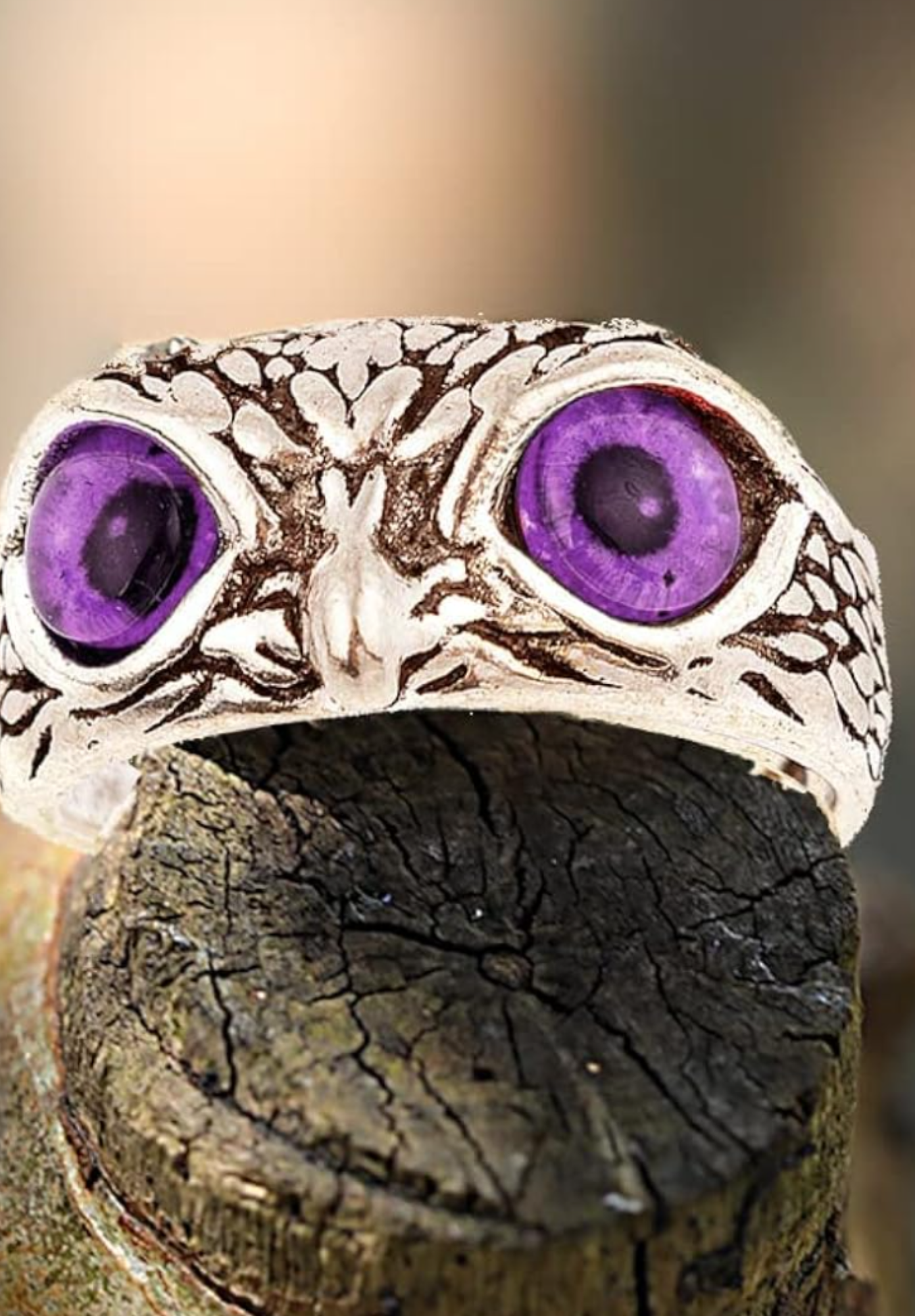 Purple Eagle Eyes Stainless-Steel Ring