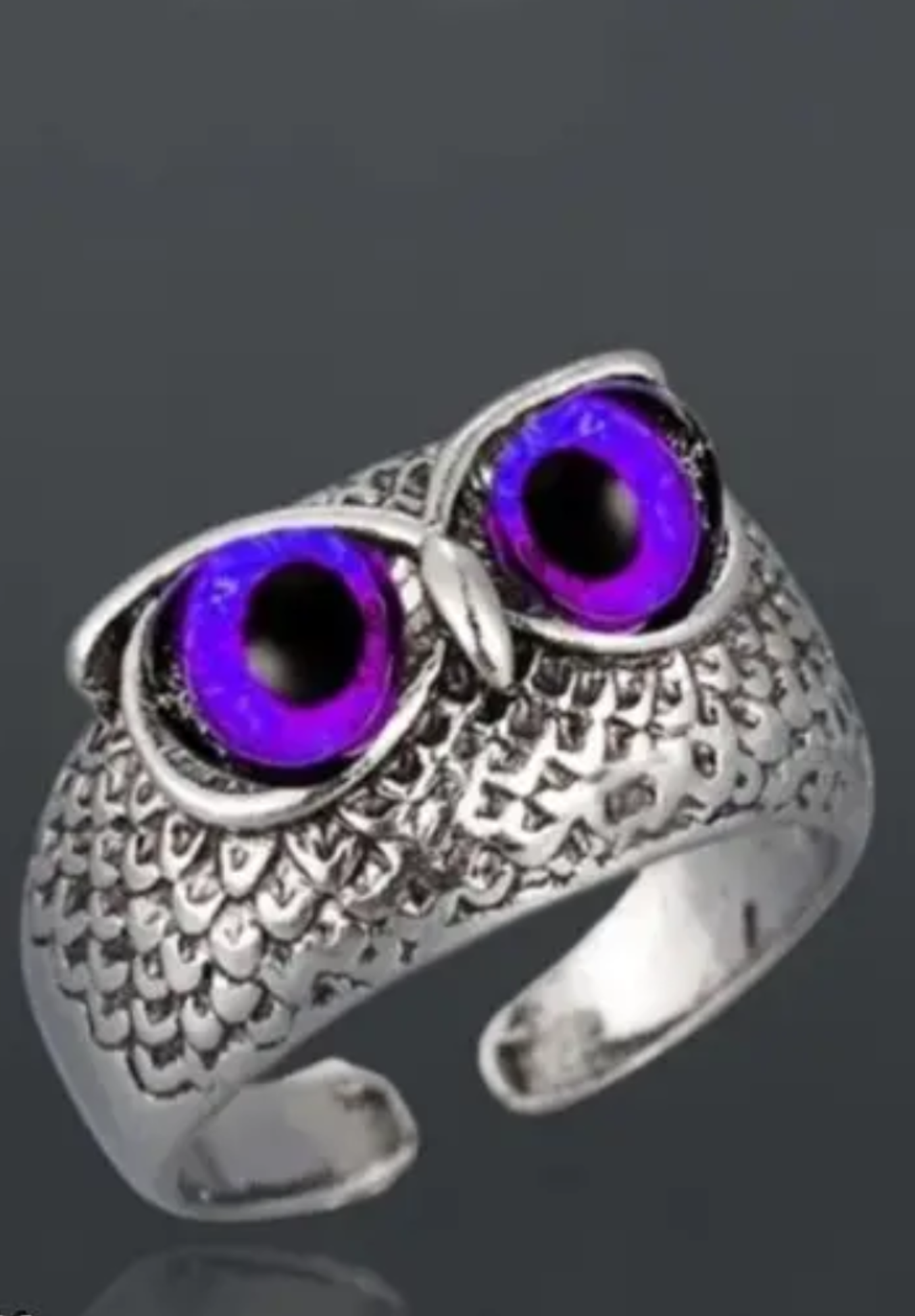 Purple Owl Eyes Stainless-Steel Ring