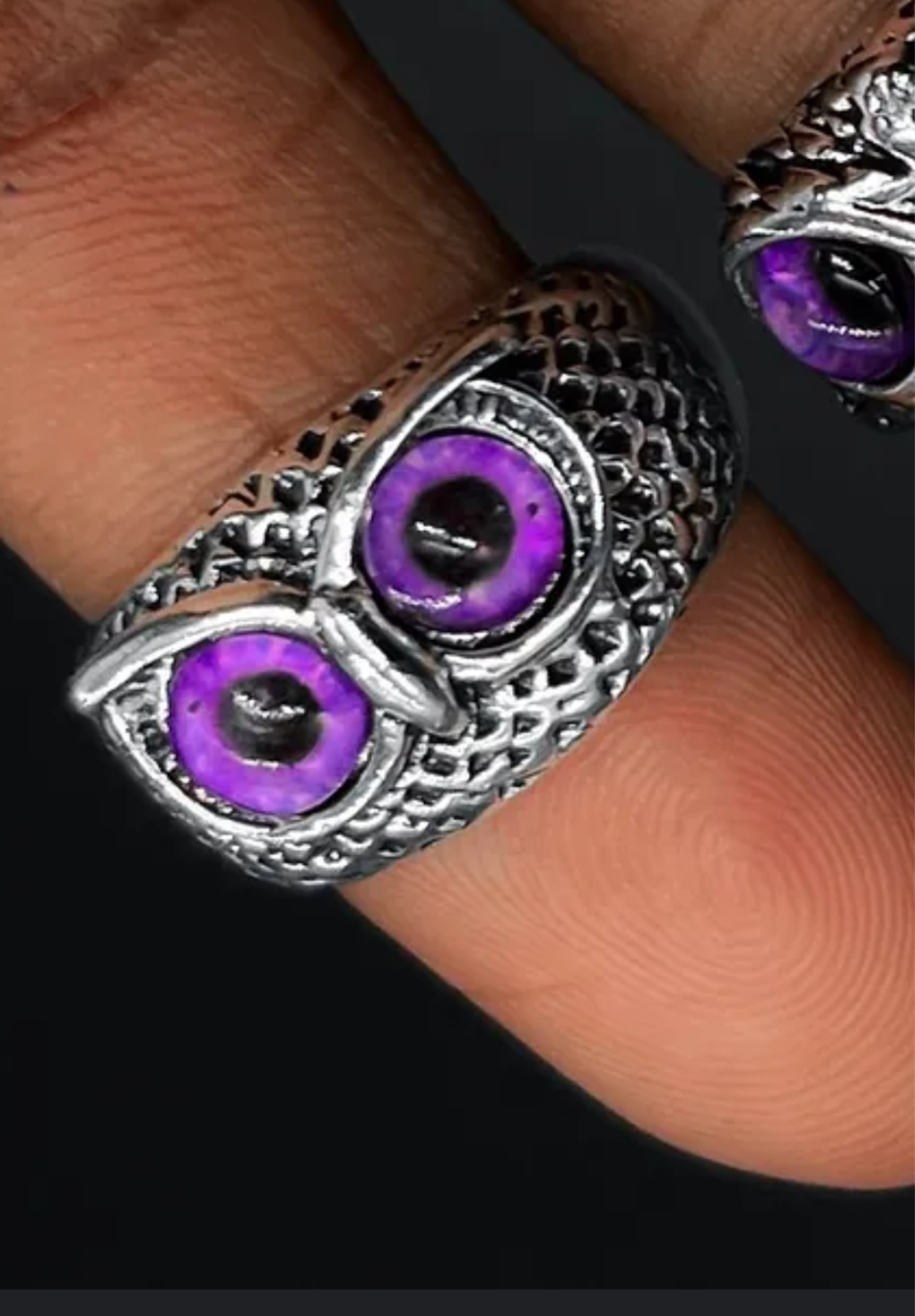 Purple Owl Eyes Stainless-Steel Ring